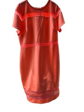 Boutique Orange & Coral Sheath Dress With Mesh Accents Back Zipper 2X